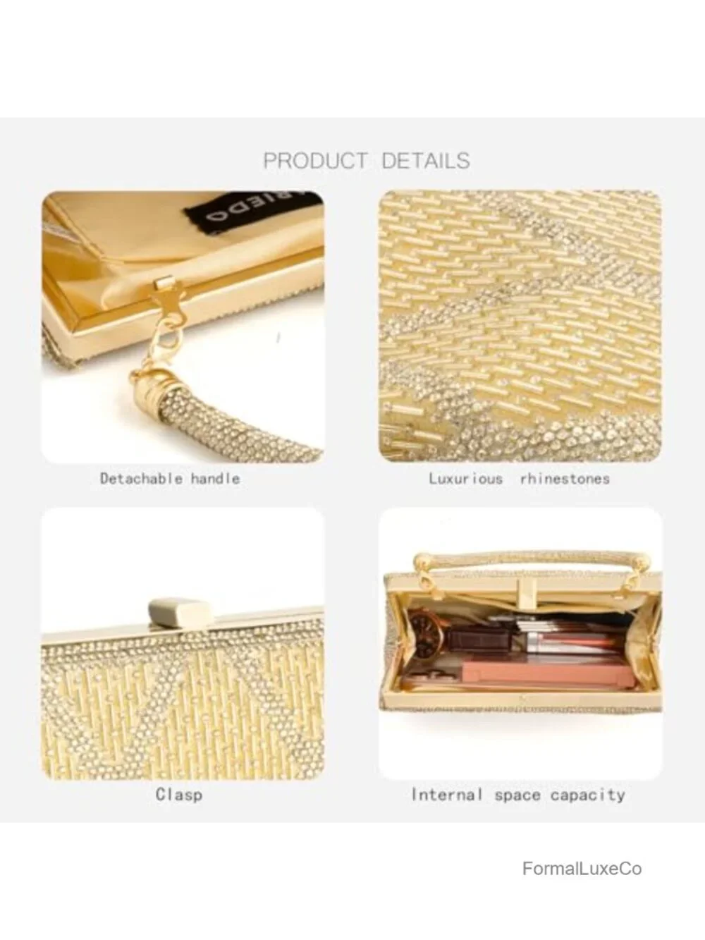 Elegant Rhinestone Evening Clutch Purse with Detachable Straps for Weddings